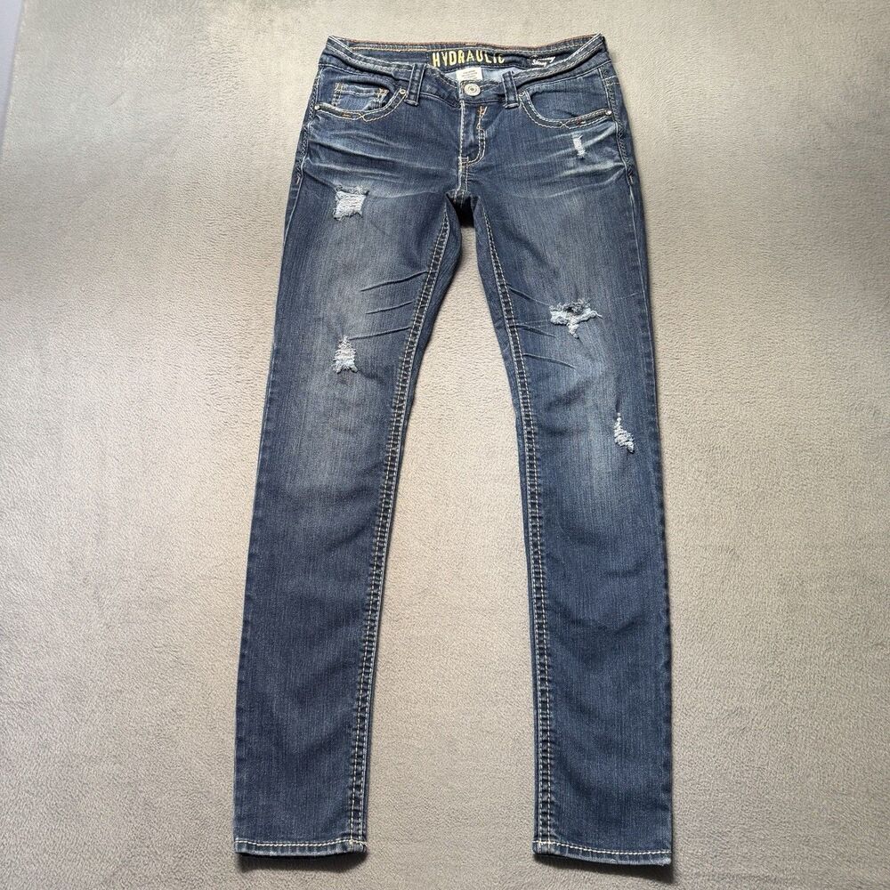 Hydraulic Bailey Skinny Jeans Womens 7/8 Distressed Stretch Blue Low Rise Denim